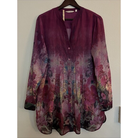 Soft Surroundings Tops - Soft Surroundings Womens Shirt Harmonia Tunic Lined Floral Button Tank Top SZ L